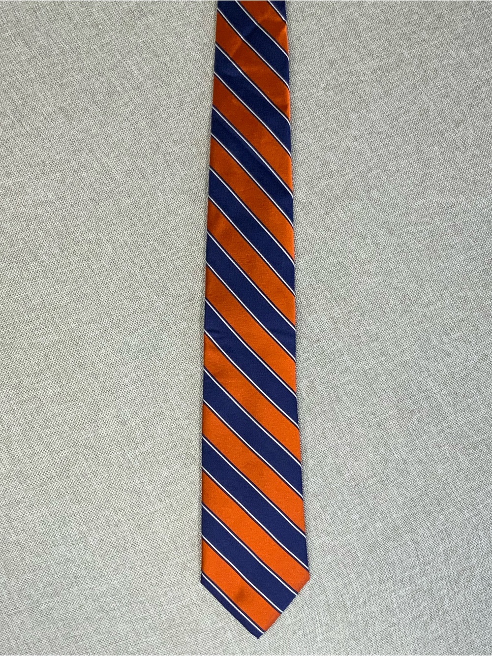 Tommy Hilfiger Repp Stripe Tie Silk Linen Navy Orange - Picture 3 of 8